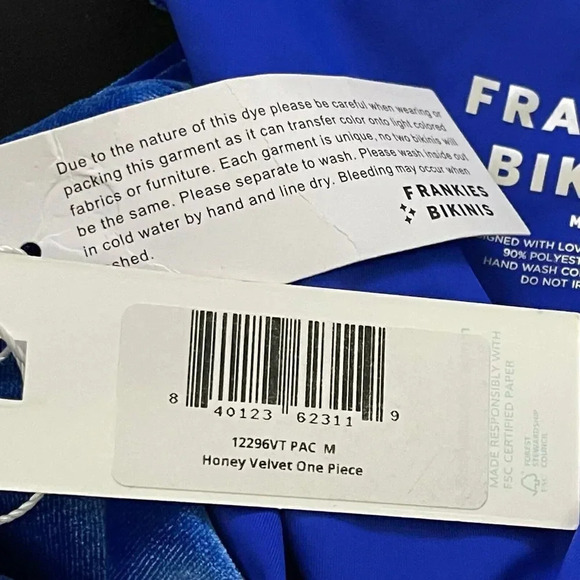 Frankie’s bikinis Honey Velvet Cheeky One Piece Swimsuit NWT Size Medium Blue - Picture 9 of 11